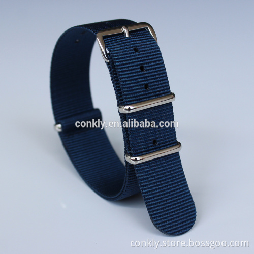wholesales blue nylon watch strap with 304L SS polished hardware